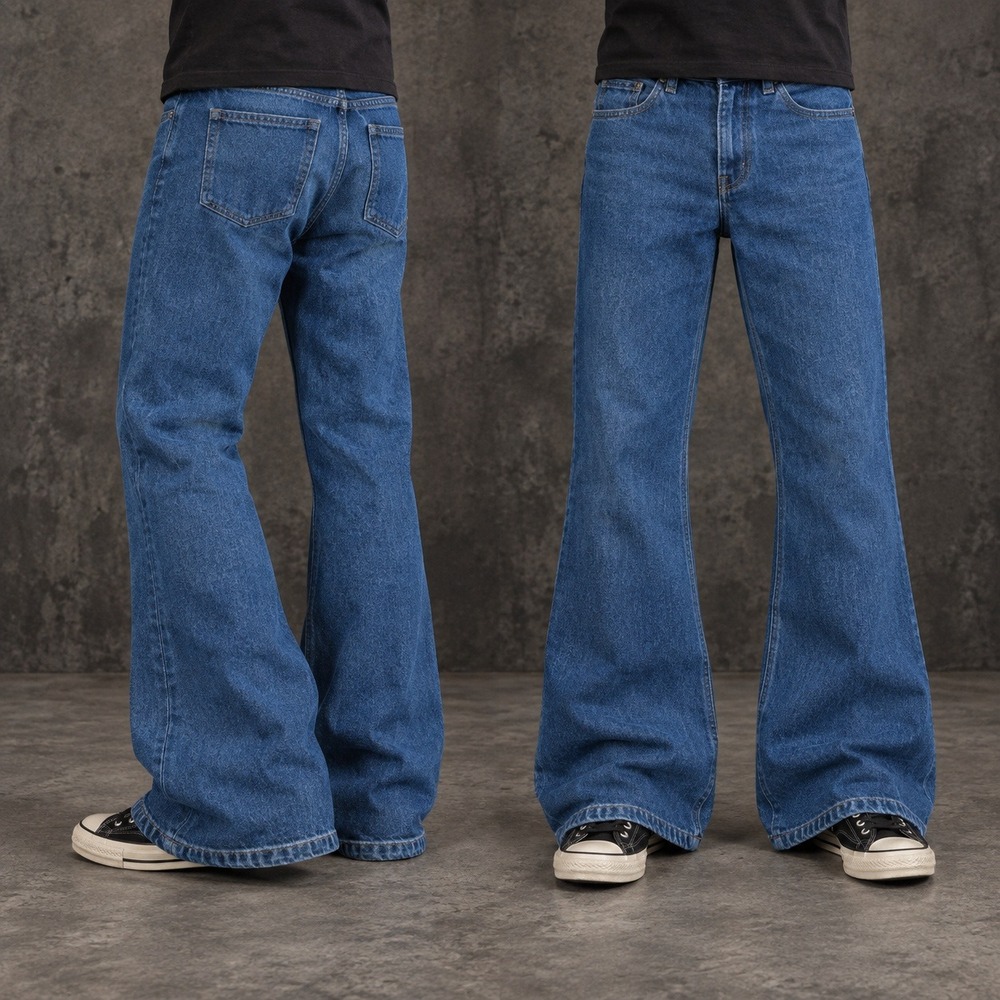 2000s Flared Wide Leg Blue Denim Jeans Super Sick Y2K Fit 27x31